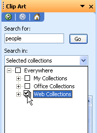 clip art Search dialog box with Web collections selected