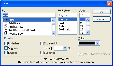 Font dialog box