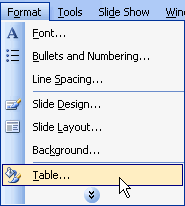 Click Format, choose Table