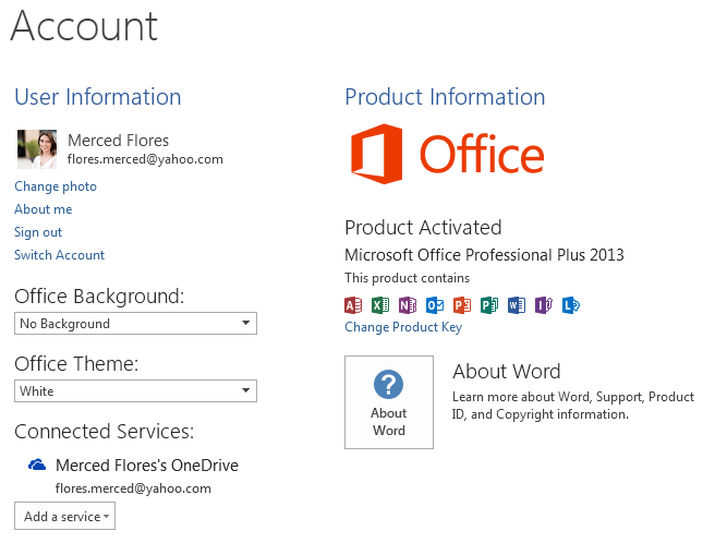 change microsoft onedrive account in office 2013