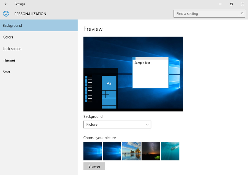 Большой размер windows. Windows 10 Personalization setting.