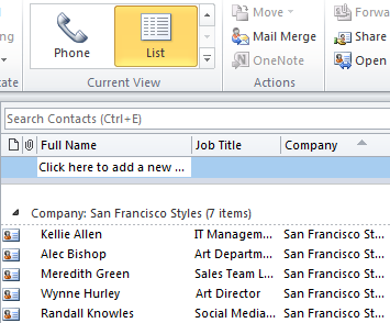 managing outlook contacts