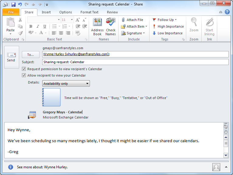 how to share calendar in outlook 2010