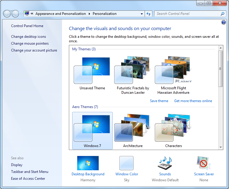 windows 7 desktop themes architecture