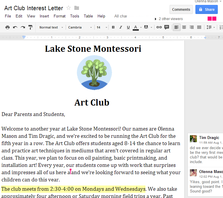 Online collaboration with Google Docs - sharing a doc and adding